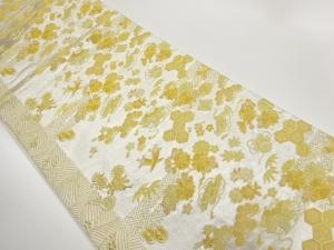 宝尽くしに亀甲・紗綾形・花々模様織出し袋帯